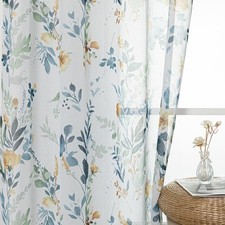 Floral Curtains for Living Room 84 inches Long Classic Printed Flower Leaf Sh...