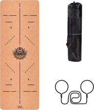 Cork Yoga Mat with Alignment Lines- Non-Slip Sweatproof Surface - 100% Recycl...