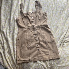 Y2k Womens Khaki Utility overall Mini Dress S...