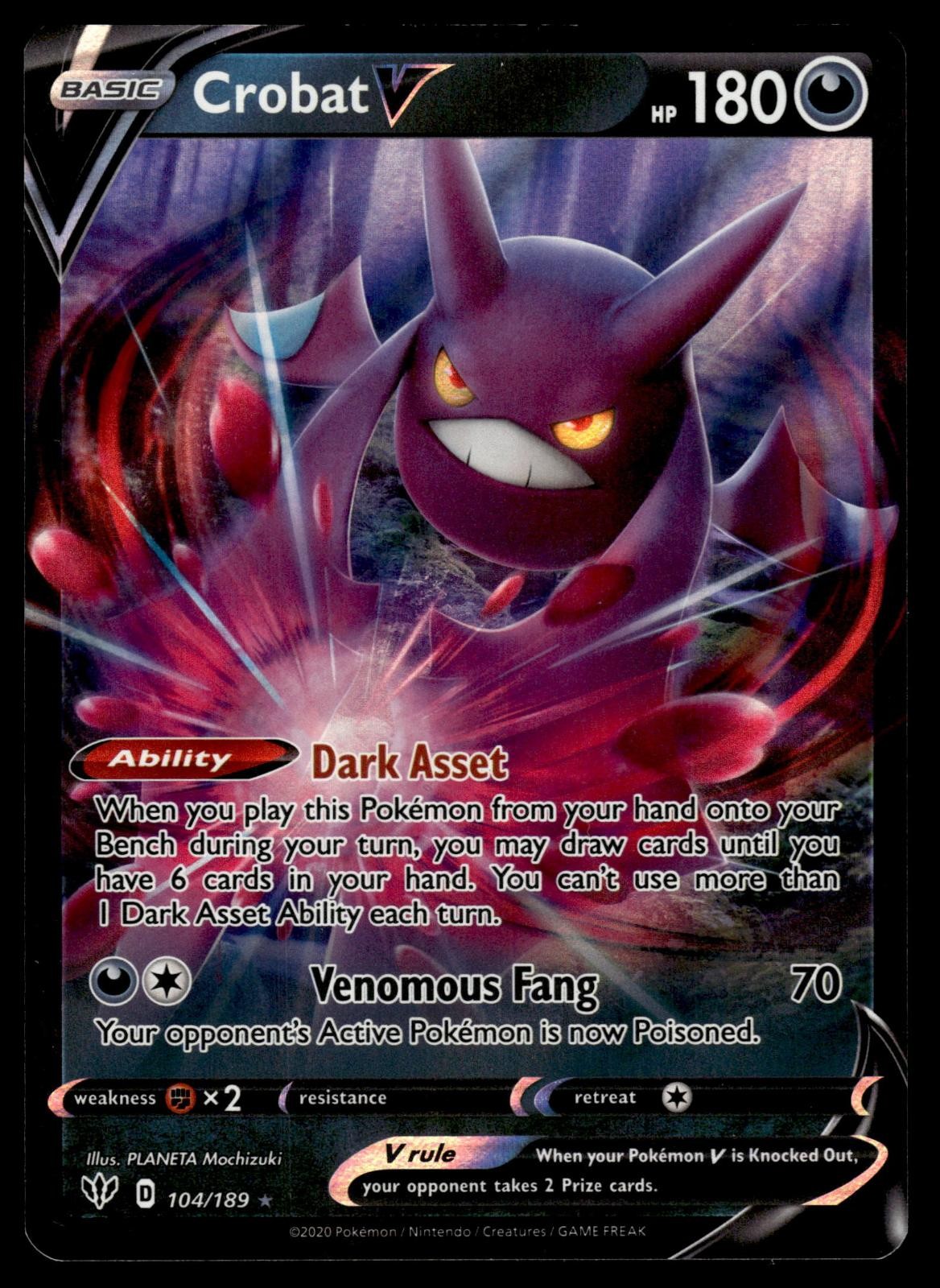 CROBAT V - 104/189 Holo V Rare Darkness Ablaze Pokemon NM
