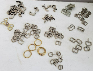 90 pc. NOS Leather Belt & Buckle Parts, Rings, Silver Tone, Buckle