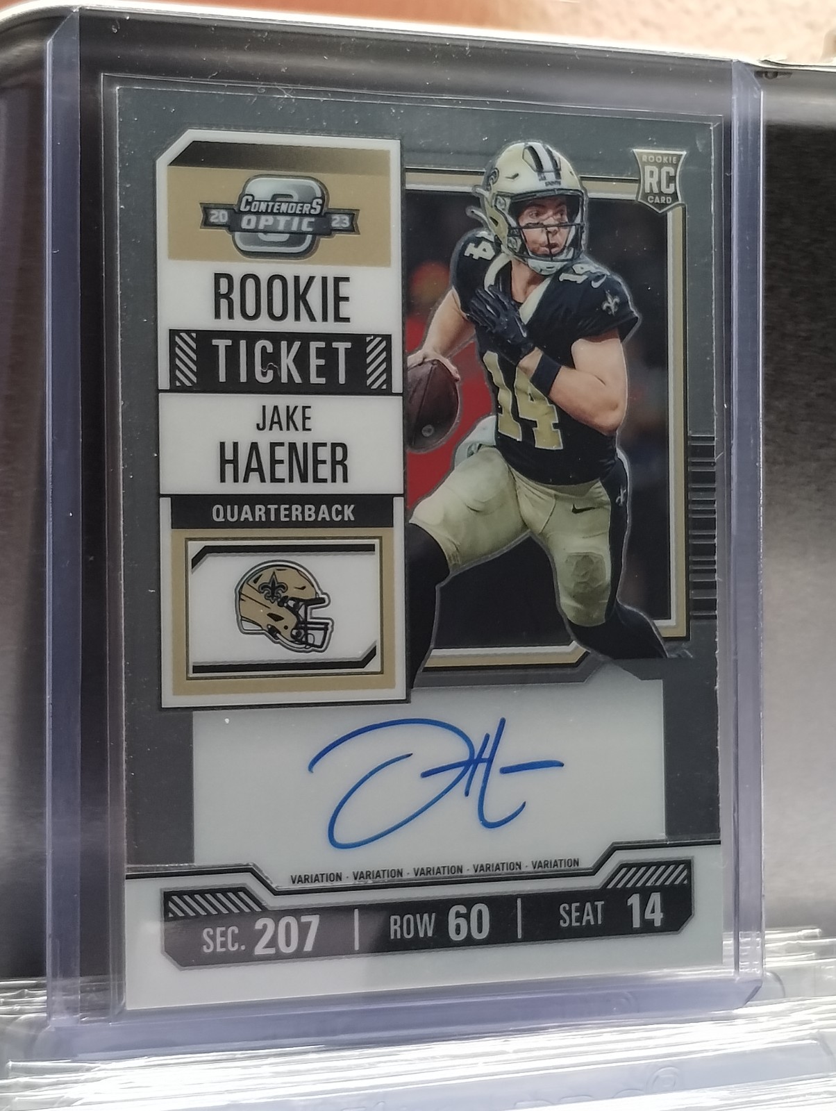 Jake Haener Rookie Ticket Variation Auto - 2023 Contenders Optic #113  Saints QB