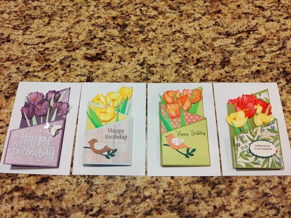 Greeting Cards. HANDMADE SET HAPPY BIRTHDAY TULIP BOUQUET. 3.5" X 6.25" each. - Image 2 of 4