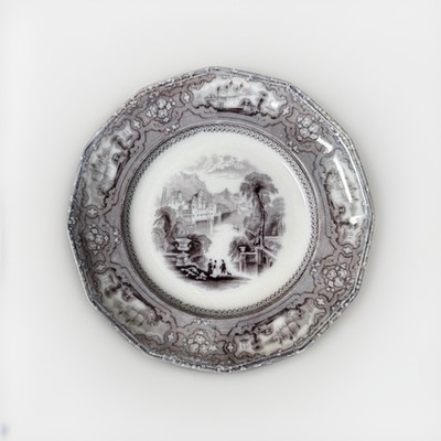 Antique 19th C Flow Black Mulberry Staffordshire Transferware Plate Alleghany #2