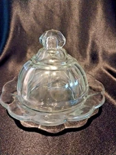 Vintage Large Clear Glass Round Butter Dish Domed Lid