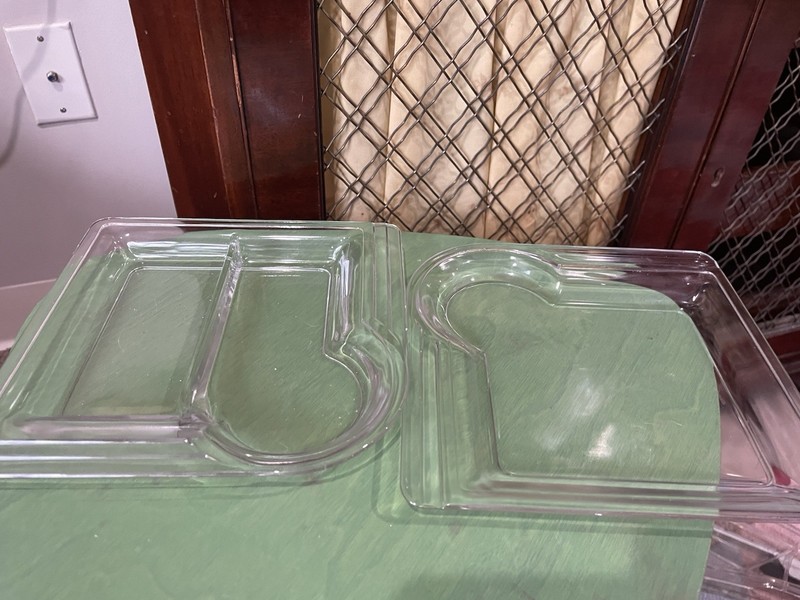 Four 7 Square Clear Glass Plates Art Deco Style Two Sectioned EUC Vintage