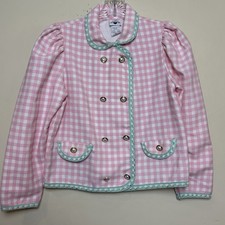 VTG Hartstrings Pink Gingham Jacket Pearl Buttons Green Trim Size 10