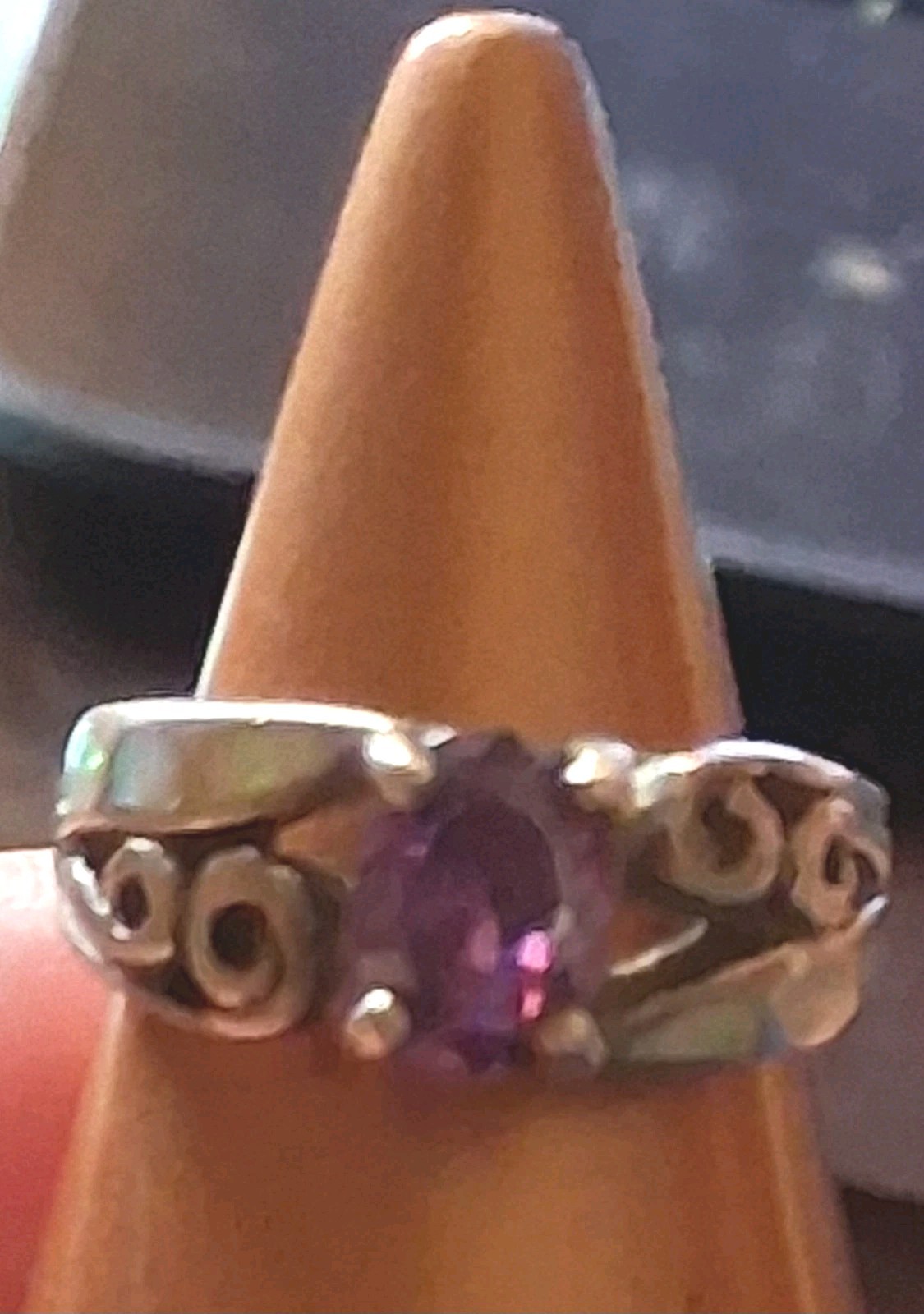 Amethyst & Fire Opal Inlay Solid 925 Sterling Sil… - image 9