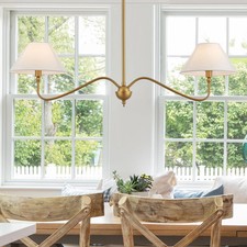 VANZARLA Modern Gold Linear Chandelier for Kitchen Island, 2-Light