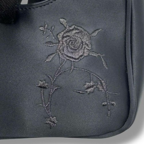 GIORGIO ARMANI Embroidered Flower Hand Bag Tote Bag Satin Black w/ Dust bag - Picture 14 of 19