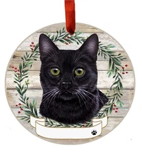 Black Cat Ornament - E&S Pets - DIY Personalizable, Ceramic Round Ornament