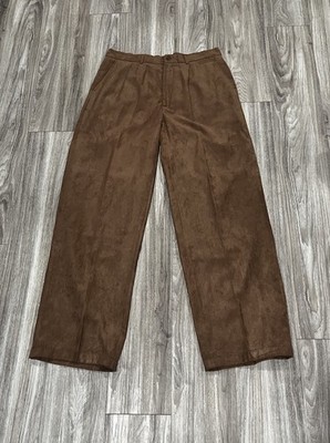 Vintage Straight Wide Leg 100% Brown Suede Leather Pelle Pelle Brown 36x36
