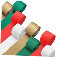 Crepe Paper Streamers 8 Rolls 656 ft,Green, Red, Gold, Gold, green, red, white