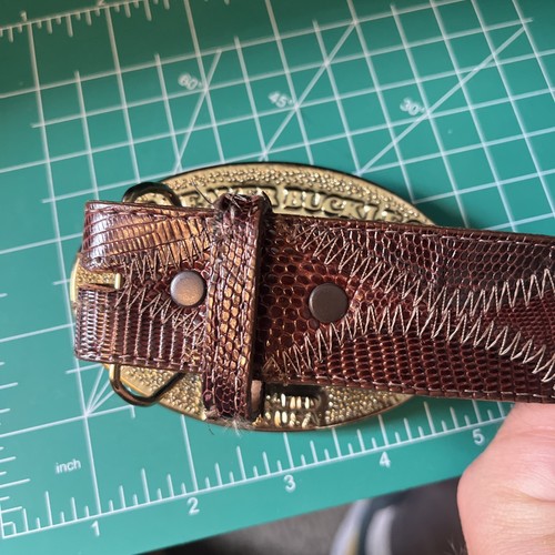 VTG BEAR Beaver Buckle Co. Hand Inlaid Feathers Buckle W/ 36 Justin Lizard Belt - Picture 6 of 8