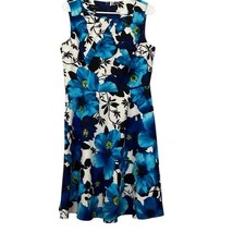 AB Studio Floral Blue Dress Sz.12 Sleeveless