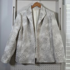 Chico  s Blazer Womens Silver Metallic Roll Cuff Open Front Jacket Career 2 Large
