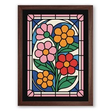 Image of Stained Glass Flowers Botanical Framed Wall Art Print Picture Ready to Hang