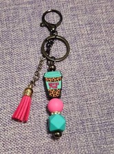 Handmade Beaded Black Nurse Fuel Coffee Detachable Tassel Keychain