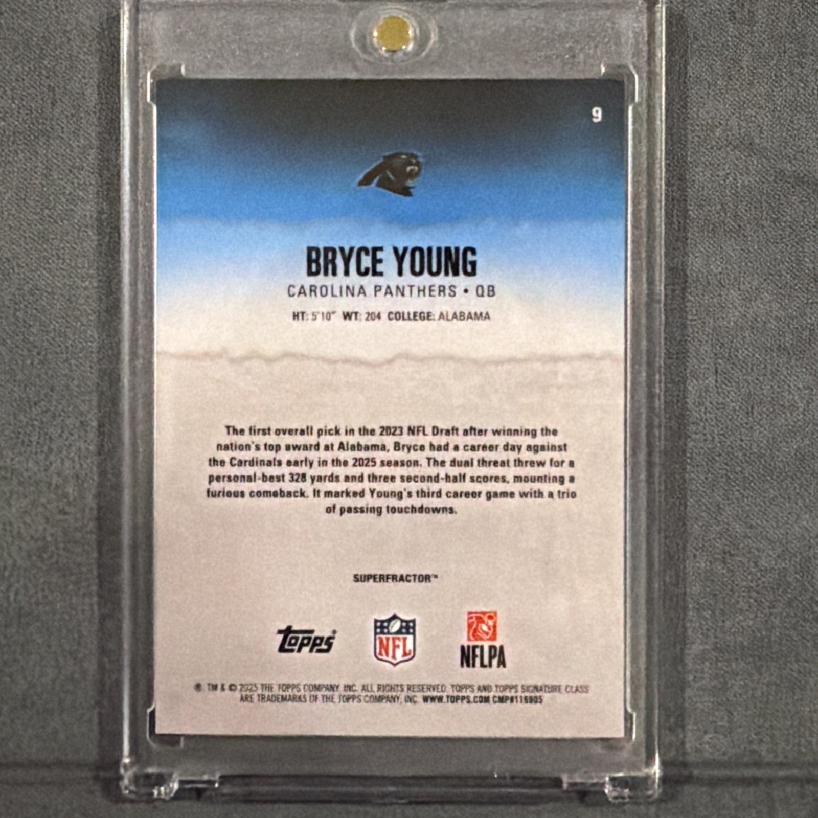 2025 Topps Signature Class Bryce Young SUPERFRACTOR 1/1 Panthers view 2
