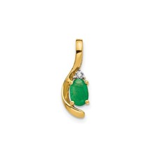 14k Yellow Gold Emerald Diamond Pendant Necklace Oval Cut May Birthstone Women