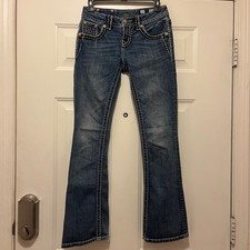Miss Me Jeans Womens 25 Mid Rise Blue Boot Cut Denim Embellished Pockets Western