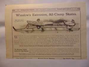 1902 Winslow's Extension ALL-CLAMP SKATES vintage print ad