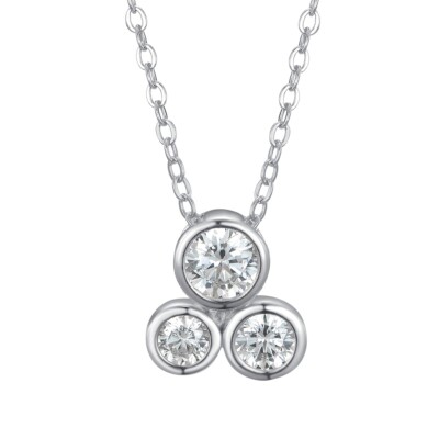 Damen Sterling 925 massiv Silber weißer Saphir Blasen Anhänger & 18 Zoll Kette