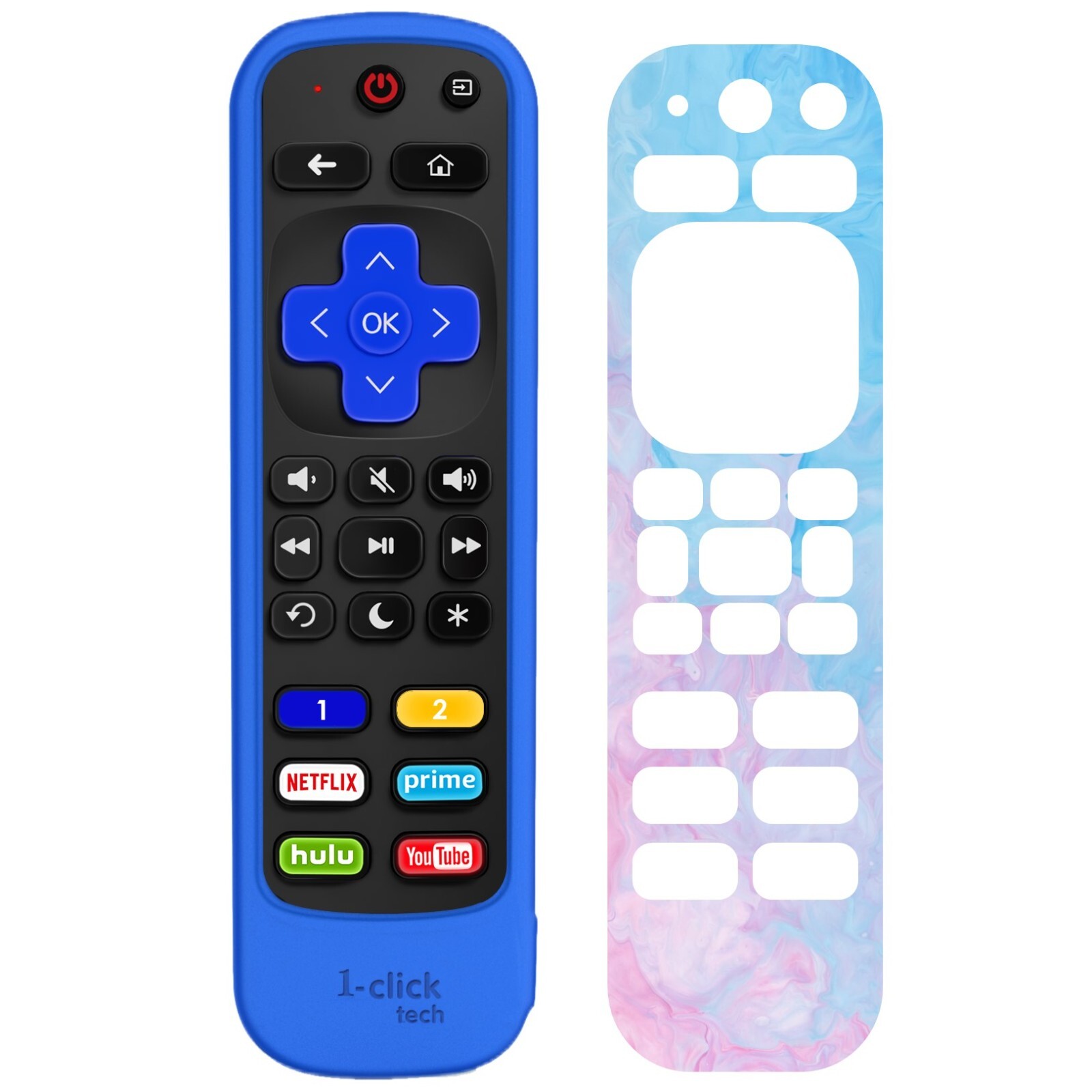 1-ClickTech Remote for Roku TV/ Express/Premiere/Ultra/HD/4/3/2/1 W/Cover + Skin