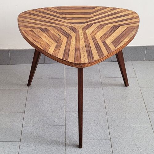 TABLE BASSE TABLE D'APPOINT TRIPODE VINTAGE 1950 MARQUETERIE 50S ROCKABILLY - Photo 1/12
