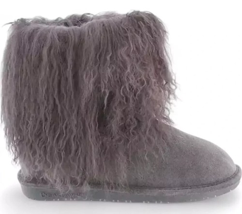 Bearpaw Boo Gray Shearling Wool Line Curly Lamb Fur Mongolian Sherpa Boots 8 - Picture 3 of 7