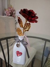 One Set Foil Red Rose Flower Artificial Flowers In Vase Valentine's Day Gifts