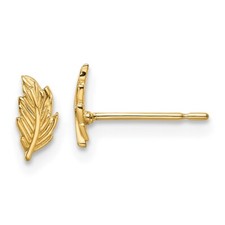 14k Yellow Gold Leaf Stud Earrings Perfect Gift for Her