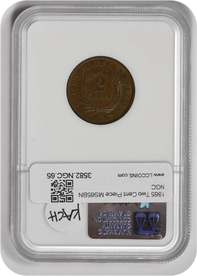 1865 Two Cent Piece MS65BN NGC - Image 2 of 2