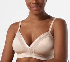 Breezies Microfiber and Lace Wirefree Contour Bra-Sunbeige-XL-NEW-A346538