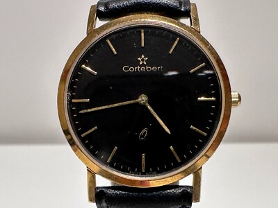 VINTAGE BEAUTIFUL CLASSIC 32mm SWISS GOLD PLATED QUARTZ MEN'S WATCH''CORTEBERT'' Q