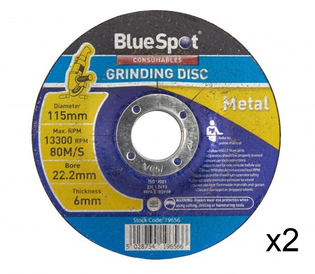 2pk BlueSpot 115mm 4.5"" Metal Grinding Discs 6mm Angle Grinder Cutting