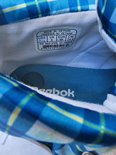 VINTAGE Reebok Classic Women's High Top Blue/White/Yellow Shoes Size 7.5 - Picture 3 of 9