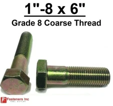 1"-8 x 6" Hex Bolt Yellow Zinc Plated Grade 8 Cap Screw Coarse Thread