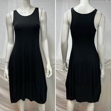 Eileen Fisher Black Stretchy Draped Trapeze Knee Length XS Tank Shift Dress