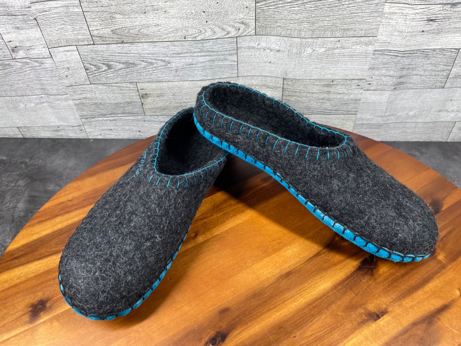 SAOLA Clemente Pantofole Mules Donna 9M Scarpe Grigio Blu Lana Suola Pelle Comode Ballerine