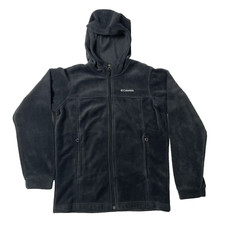 COLUMBIA Girls Sz Large Black Fleece Jacket Full Zip Hooded W/ Pockets