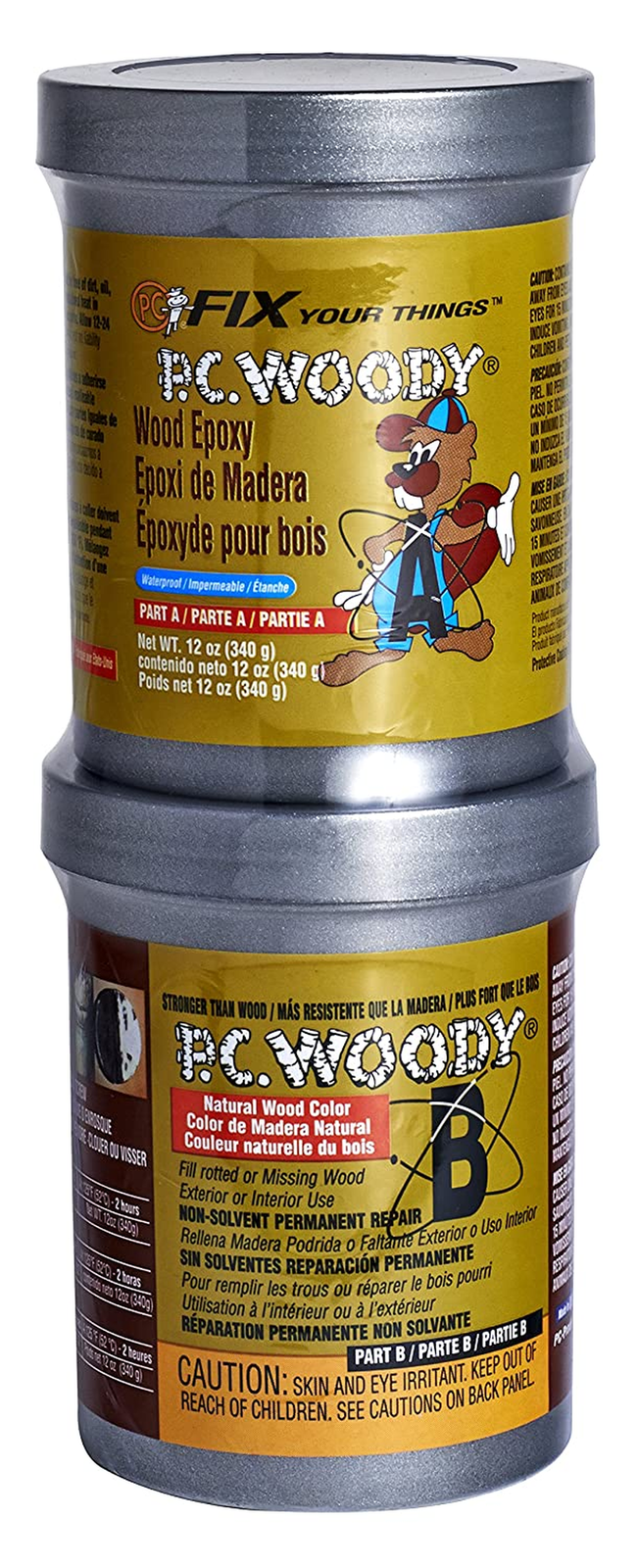PC Products Pc-Woody Wood Repair Epoxy Paste, Two-Part 12 Oz in Two Cans, Tan-image