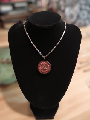 OOAK Handcrafted Steampunk Pendant Necklace Metal 24'' Brown Wood Bezel Acrylic 