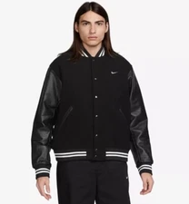 Nike Authentics Varsity Jacket Wool Leather Black Mens Multi Sizes FD7845-010