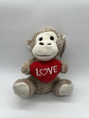 Dan Dee Monkey Plush Holding Love Heart Red 9  Soft Animal-LOVE