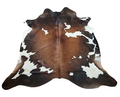 Dark Brown Cowhide Rug Tricolor Black Brown White Brazilian 7.5ft x 7ft