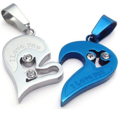 I Love You Matching Heart Couple Necklace for Men Women Stainless Steel Pendant - Picture 19 of 26