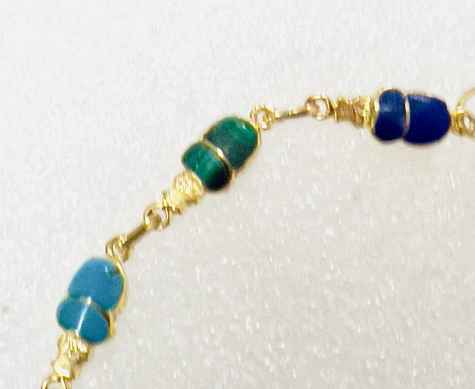 18K Solid Yellow Gold Bettle Link Multi Gems Brac… - image 6