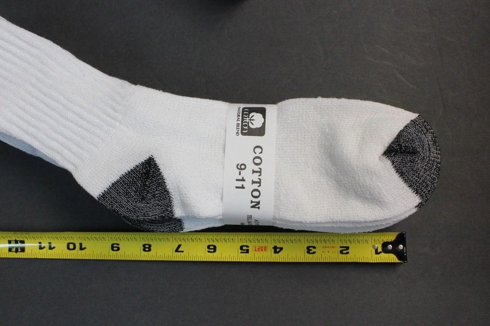 6 Pair Cotton White Black H/T Crew Socks 9-11 Men's Women's Long Crew Socks Thin - Image 4 of 4