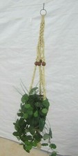 Vintage Macram  Plant Hanger Thick Woven Braided LARGE Yarn Boho Wood Beads 53"